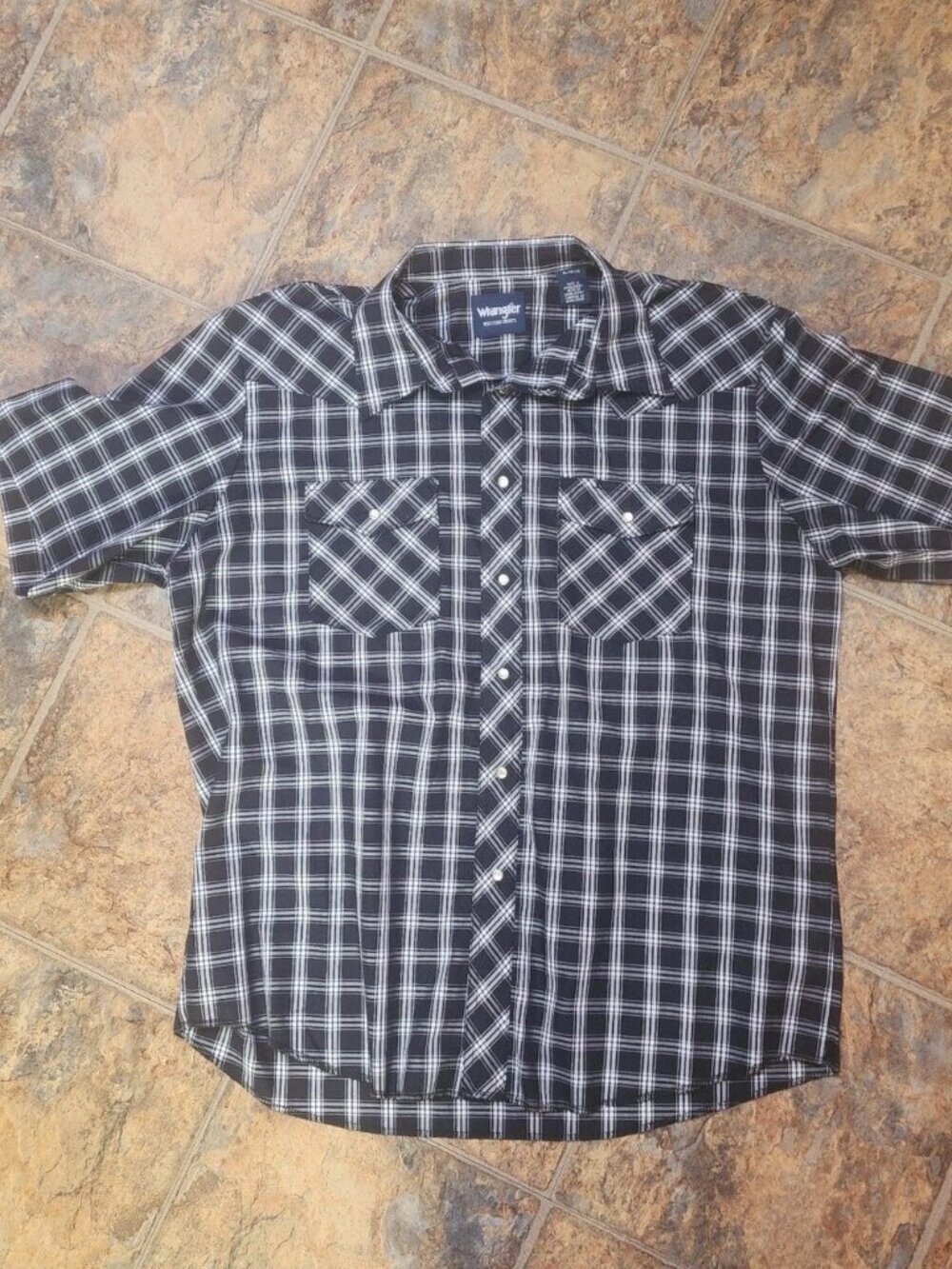Wrangler Black and White Plaid Short Sleeve Shirt Size XL Snaps